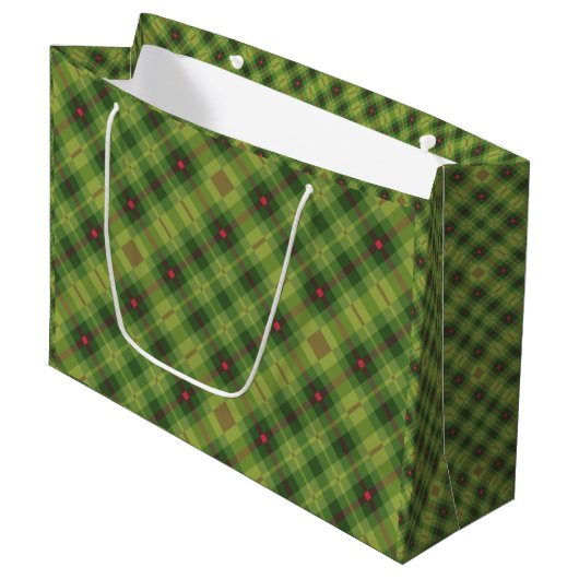 Moderne Groene Tartan Plaid Kerstmis Groot Cadeauzakje (Voorkant Gekanteld)
