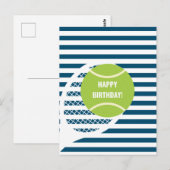 Moderne groene tennisbal gestreepte verjaardag briefkaart (Voorkant / Achterkant)