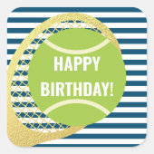 Moderne Groene Tennisbal Marine Blauwe Verjaardag Vierkante Sticker (Voorkant)