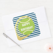 Moderne Groene Tennisbal Marine Blauwe Verjaardag Vierkante Sticker (Envelop)
