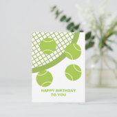 Moderne Groene Tennisbal Racket Gelukkige Verjaard Briefkaart (Staand voorkant)