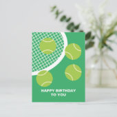 Moderne groene tennisbal Racket Gelukkige Verjaard Briefkaart (Staand voorkant)