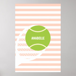 Moderne Groene Tennisbal Roze Naam Poster