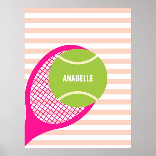 Moderne Groene Tennisbal Roze Naam Poster (Voorkant)