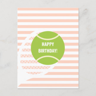 Moderne groene tennisbal roze verjaardag briefkaart