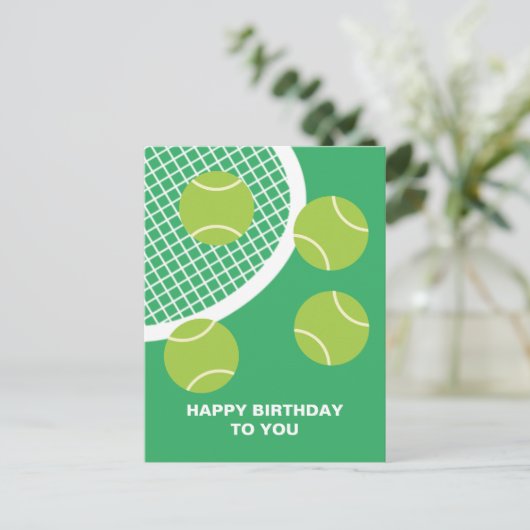 Moderne groene tennisbalracket Gefeliciteerd met j Briefkaart (Staand voorkant)