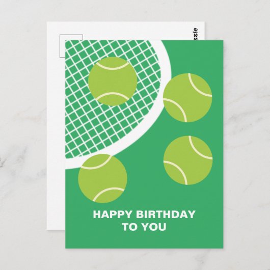 Moderne groene tennisbalracket Gefeliciteerd met j Briefkaart (Voorkant / Achterkant)