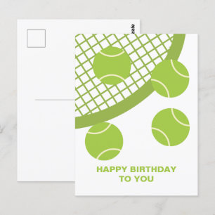 Moderne groene tennisracket met verjaardagswens briefkaart