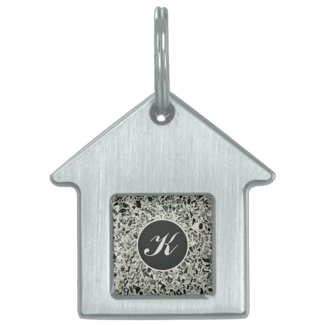 Moderne Groene Terrazzo Patroon Abstract Huisdieren Naamplaatje (Voorkant)