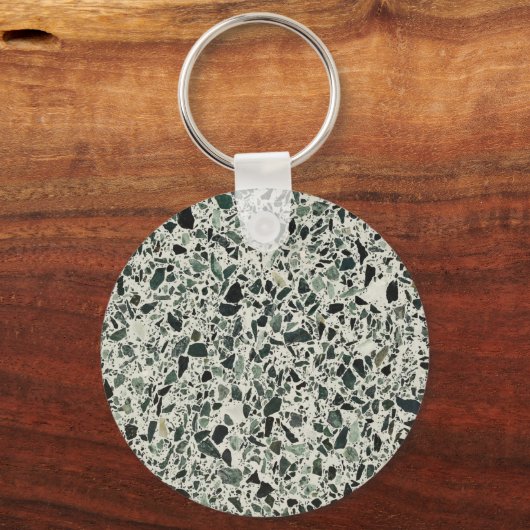Moderne Groene Terrazzo Patroon Abstract Sleutelhanger (Voorkant)