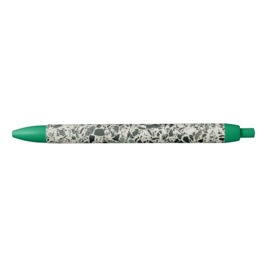Moderne groene terrazzo-patroon abstract zwarte inkt pen (Voorkant)