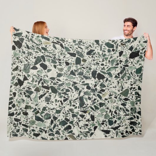 Moderne Groene Terrazzo Patroon Abstracte Fleece Deken (In situ)