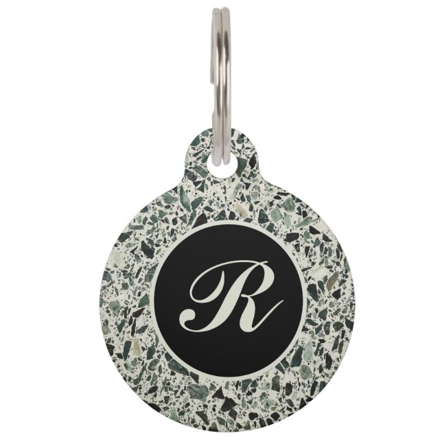 Moderne Groene Terrazzo Patroon Abstracte Huisdierpenning (Voorkant)