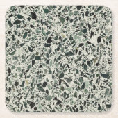 Moderne Groene Terrazzo Patroon Abstracte Kartonnen Onderzetters (Voorkant)