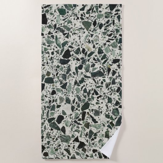 Moderne Groene Terrazzo Patroon Abstracte Strandlaken (Voorkant)