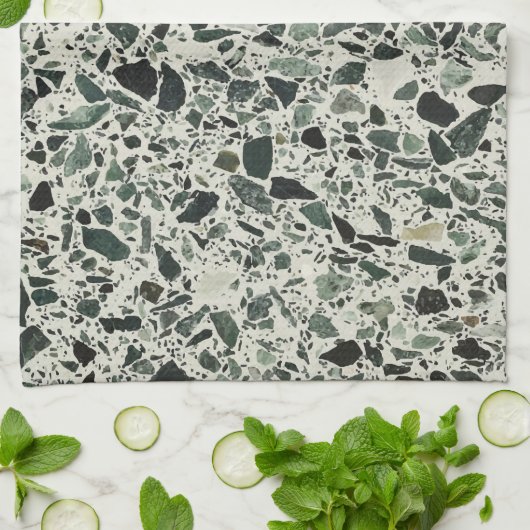 Moderne Groene Terrazzo Patroon Abstracte Theedoek (Gevouwen)