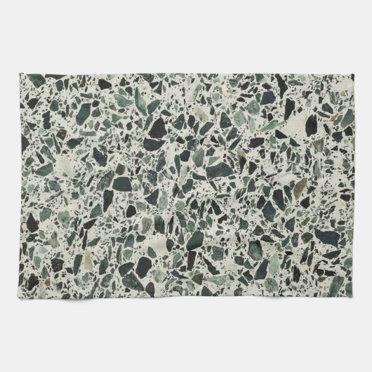 Moderne Groene Terrazzo Patroon Abstracte Theedoek (Horizontaal)