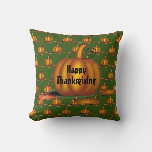 Moderne groene Thanksgiving pomkin Kussen (Voorkant)