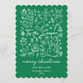 Moderne groene Tis the Season Kerst Doodle Feestdagenkaart (Voorkant)