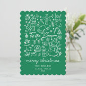 Moderne groene Tis the Season Kerst Doodle Feestdagenkaart (Staand voorkant)