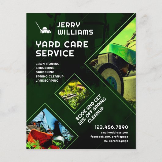 Moderne groene toon geometrische yard zorg flyer (Achterkant)