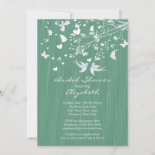 Moderne groene Tortelduifjes Bridal Shower Invitat Kaart (Voorkant)
