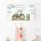 Moderne groene tractor 1e verjaardagsfeestje spandoek (Insitu)