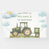 Moderne groene tractor 1e verjaardagsfeestje spandoek (Horizontaal)