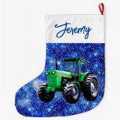 Moderne Groene Tractor Blauw Grote Kerstsok (Achterkant)
