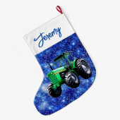 Moderne Groene Tractor Blauw Grote Kerstsok (Achterkant (Hangend))