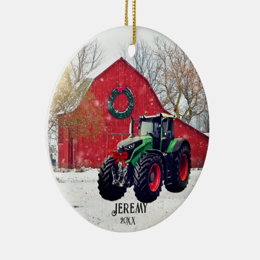 Moderne Groene Tractor "Kerstmis 20XX" Keramisch Ornament (Rechts)