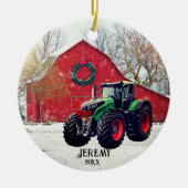 Moderne Groene Tractor "Kerstmis 20XX" Keramisch Ornament (Voorkant)