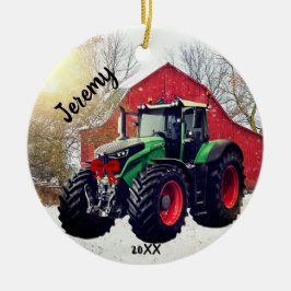  Moderne groene tractor "Kerstmis 20XX" Keramisch Ornament