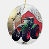 Moderne groene tractor "Kerstmis 20XX" Keramisch Ornament (Links)