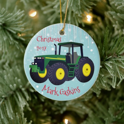 Moderne Groene Tractor "Kerstmis 20XX" Keramisch Ornament (Boom)