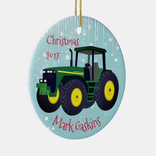 Moderne Groene Tractor "Kerstmis 20XX" Keramisch Ornament (Rechts)