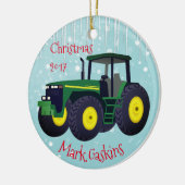 Moderne Groene Tractor "Kerstmis 20XX" Keramisch Ornament (Links)