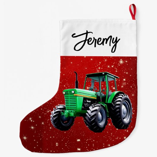 Moderne groene tractor rood grote kerstsok (Achterkant)
