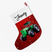 Moderne groene tractor rood grote kerstsok (Achterkant (Hangend))