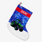 Moderne groene trekker op blauw grote kerstsok (Voorkant (Hangend))