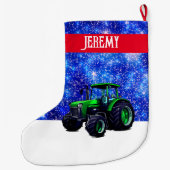 Moderne groene trekker op blauw grote kerstsok (Achterkant)