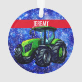 Moderne groene trekker op blauw ornament (achterkant)