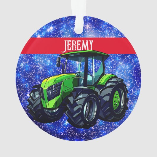 Moderne groene trekker op blauw ornament (achterkant)