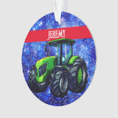 Moderne groene trekker op blauw ornament (voorkant)