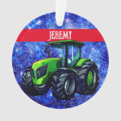 Moderne groene trekker op blauw ornament (voorkant)