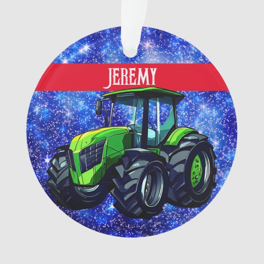 Moderne groene trekker op blauw ornament (voorkant)