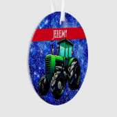 Moderne groene trekker op blauw ornament (voorkant)