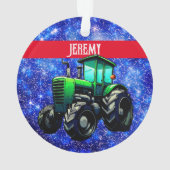 Moderne groene trekker op blauw ornament (achterkant)