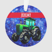 Moderne groene trekker op blauw ornament (voorkant)