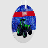 Moderne groene trekker op blauw ornament (voorkant)